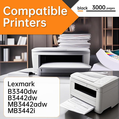 B341H00 High Yield Black Toner Cartridge with Chip (1-Pack) - Compatible with Lexmark B3340dw/B3442dw/MB3442 Series Printers