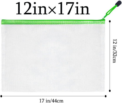Mesh Zipper Pouch Bag,A3 Zipper Bag for Organizing Storage, Waterproof Zipper Pouch, 17" x 12"/44cm x 32cm, File Bag for School and Office Supplies (Green)