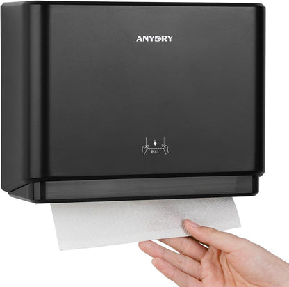 200-Sheet Wall-Mounted Paper Towel Dispenser, Fits Multi-Fold Towels up to 10x3.1 Inches, Perfect for Home & Business (Black)