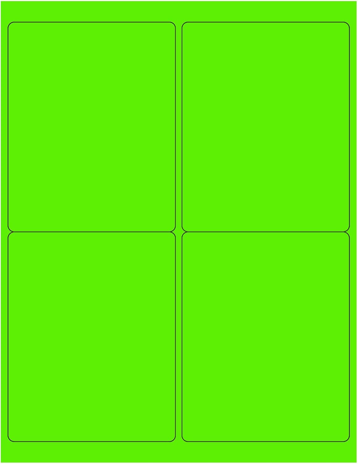 8-1/2 x 11 Neon Color High Light Fluorescent Labels for Laser & Inkjet Printer (Green Fluorescent, 4 x 5-4 Per Page | 100 Labels)