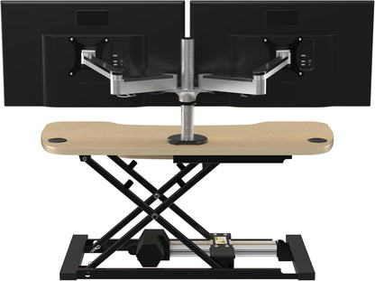 VERSADESK® PowerPro™ Elite 36” x 24" – App Controlled Electric Standing Desk Converter w/USB Charging Port. Raises up to 20”. Fully Assembled – Includes LED Lights. Supports 80 lbs. – Maple