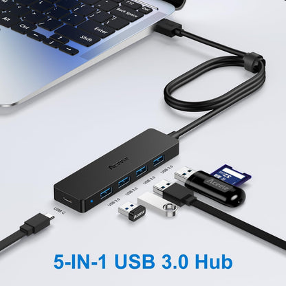 Aceele 4-Port USB 3.0 Hub, Ultra-Slim Data USB Hub with 2ft Extended Cable [Charging Not Supported], USB Extender for MacBook, Mac Pro, Mac Mini, iMac, Surface Pro, XPS, PC, Flash Drive, Mobile HDD