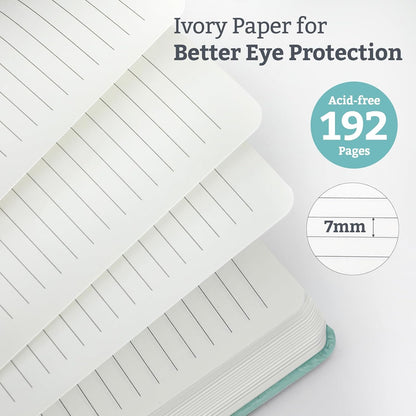 2Pack Lined Hardcover Journal Notebook, A5 192 Pages 100Gsm Thick Paper College Ruled for School,Note Taking,Work,Diary，5.7"*8.3",Light Green
