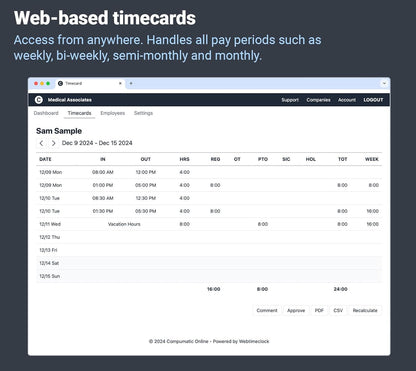 COMPUMATIC Biometric Fingerprint Time Clock with Online Cloud Hosted Software, Automatic Real-Time Punch Upload with WiFi or Wired Ethernet Connection
