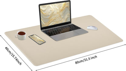 Beige Desk Mat with Stitched Edges, 31.5"×15.7" Keyboard Pad, Non-Slip Desk Protector Mat, Leather Desk Blotter, Waterproof Desk Pad for Office Home Decor