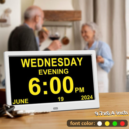 Extra Large Impaired Vision Digital Alarm Clock with Day and Time for Elderly Calendar Clock Auto Dimmable Clock (10.1 Inch White)