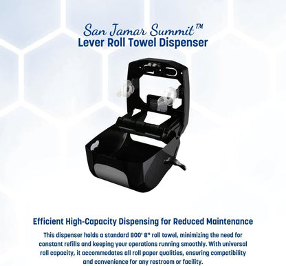 San Jamar Summit Lever Paper Towel Roll Dispenser, Wall Mounted Manual Dispensing, 1.5" Core for Bathrooms, Kitchens, and Restaurants, Plastic (ABS), Black and Stainless Steel