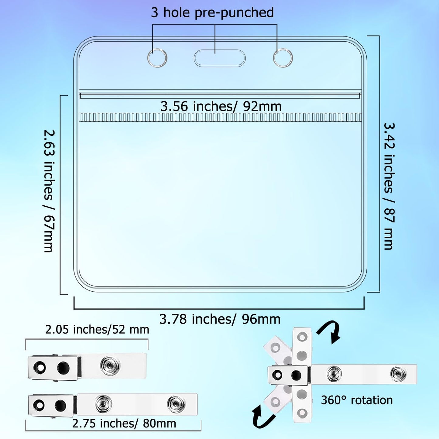 100 Pcs Badge Holders with Clip Extra Thick Clear Name Tag Holder Card Holders Plastic Horizontal Name Badge Holder with Waterproof Resealable Zip