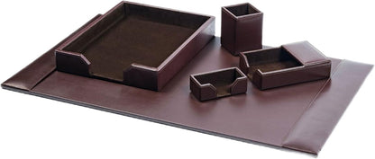 DACASSO Bonded Leather Desk Set - Luxury Leather Desk Pad & Organization Essentials - Executive Office Decor - Dark Brown, 5 Piece