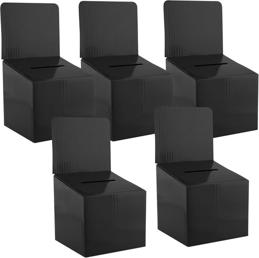 Raffle Ticket Box Donation Collection Ballot Box Reusable Sturdy thick Cardboard Box with Slot comment Suggestion Box With Removable Header 6H x 6W x 6D, Display area 6H x 6W(Black 5 pack)