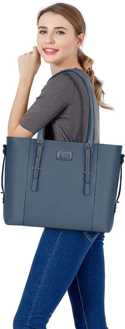 MOSISO PU Leather Laptop Tote Bag for Women, Waterproof Large Capacity Business Work Briefcase Shoulder Laptop Bag