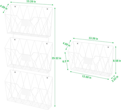 Wall File Holder 6 Pockets Hanging Wall File Organizer, for Papers, Files Clipboard & Magazine Organizer, Wall Mount File Holder Rack for Office Home, White