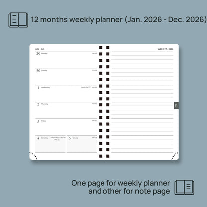POPRUN 2026 Planner Weekly Notebook (Jan-Dec), Small Size 4''x 6.25'' - 2026 Pocket Calendar for Purse with Spiral Soft Cover, Plastic Ruler, Inner Pocket, 100 GSM - Claret