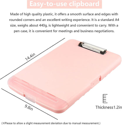 Clipboard with Storage,A4 Binder Nursing Clipboards with Pen Holder,Heavy Duty Storage Clipboard with Low Profile Clip, Clipboards Folder Side-Opening Clip Boards,Smooth Write Clip Board (Light Pink)