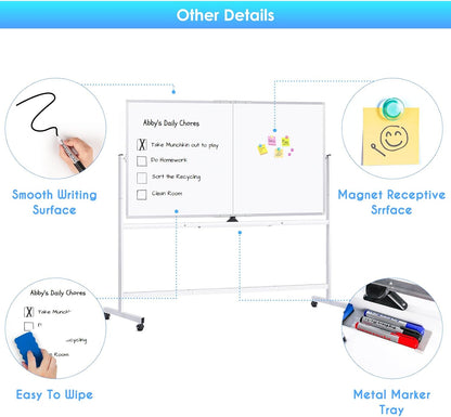 maxtek Rolling Whiteboard, 72x48 Large Double-Sided White Board Dry Erase on Wheels, Giant Magnetic White Board Standing for Office, School, Home Office, Homeschool(72 x 48)