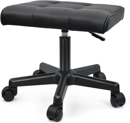 Footrest Under Desk Leg Rest Ottoman Adjustable Height Foot Stool with Wheels Leather Footrest