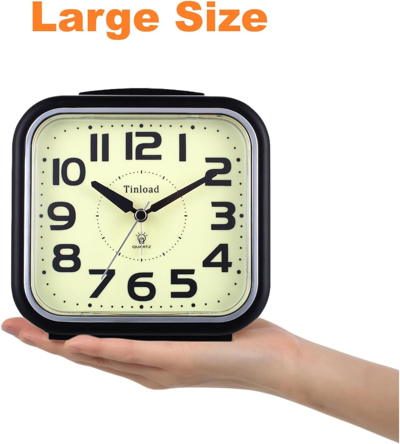 5.5" Large Analog Alarm Clock Silent Non Ticking, Glow in Dark dial, Gentle Wake, Beep Sounds, Increasing Volume, Battery Operated Snooze and Manual Light, Easy Set (Best for Elder)