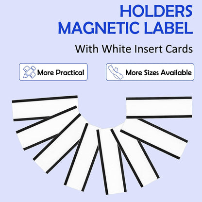 60 Pack Magnetic 'C' Channel Label Holders for Metal Racks and Shelves with Protective Films and Replacement Strips 3" x 1"