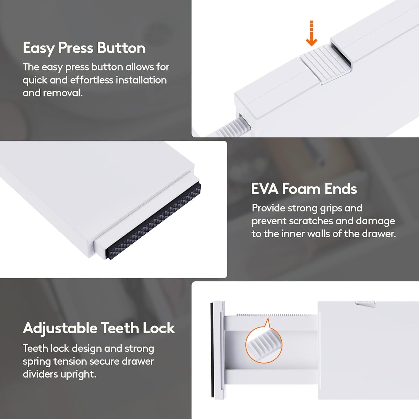 Lifewit 10 Pack Drawer Dividers 4" High,11-17" Adjustable Dresser Drawer Organizers for Clothes, Expandable Dresser Separators in Bedroom/Bathroom/Kitchen/Vanity/Office Organization and Storage, White