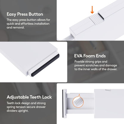 Lifewit 4 Pack Drawer Dividers 4" High,11-17" Adjustable Dresser Drawer Organizers for Clothes, Expandable Dresser Separators in Bedroom/Bathroom/Kitchen/Vanity/Office Organization and Storage, White