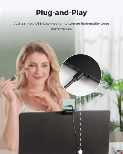 OBSBOT Meet 2-4K Webcam for PC with 1/2" Sensor, AI Framing & Autofocus, Beauty Mode, Lightweight, Gesture Control, HDR, Dual Microphone, 60 FPS, Web Cam for Streaming, Meeting, Gaming. (Aurora Green)