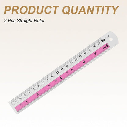 HARFINGTON 2pcs Metal Straight Ruler 20cm Metric SAE Aluminum Alloy Measuring Rulers Scale Tools with Hole for Measure Study Reading Classroom Office, Pink