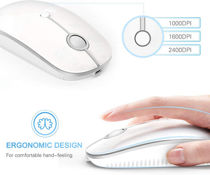 Type C Wireless Mouse，Vssoplor USB C Mouse Dual Mode 2.4G Cordless Mice with Nano USB and Type C Receiver Compatible with PC, Laptop, MacBook and All Type C Devices-White Silver