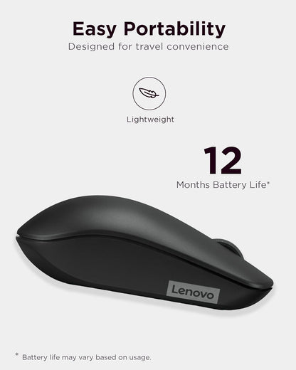 Lenovo 530 Wireless Mouse – Full Size Computer Mouse for PC, Laptop, Windows Computer - 2.4 GHz Nano USB Receiver - Ambidextrous Design - 12 Months Battery Life – Cordless