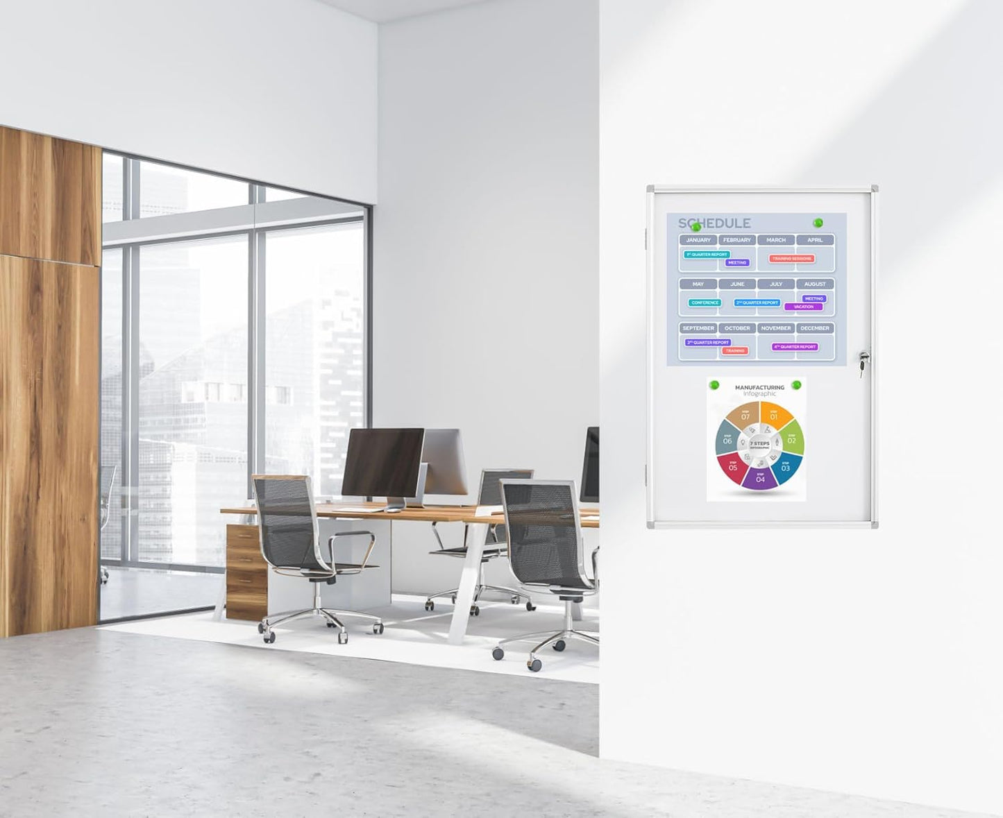 Lockable Magnetic Whiteboard Enclosed Bulletin Board – 36x24 Inch Aluminum Frame Notice Board with Acrylic Door Wall-Mounted Dry Erase Display for Home, Office, School & Lobby