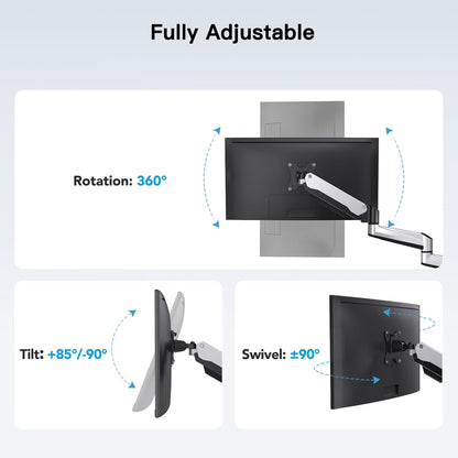 HUANUO Triple Monitor Stand - Full Motion Articulating Gas Spring Monitor Mount Fit Three 17 to 32 inch Flat/Curved LCD Computer Screens with Clamp, Grommet Kit, Silver