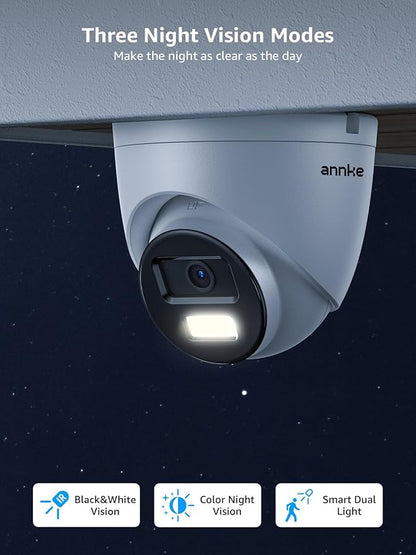ANNKE C800 4Pcs Ultra HD 4K PoE Security Cameras with AI Human/Vehicle Detection, 8MP Turret IP Camera with Audio, Spotlight Color Night Vision, H.265+, IP67 Weatherproof, Support 512GB Micro SD