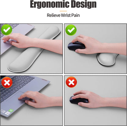 Bloss Leather Desk Pad and Keyboard Wrist Rest, Large Mouse Pad + Keyboard Pad+Mouse Wrist Support, Non-Slip Desk Mat Protector for Office, Home(35.4×15.7 Inches, Light Grey)