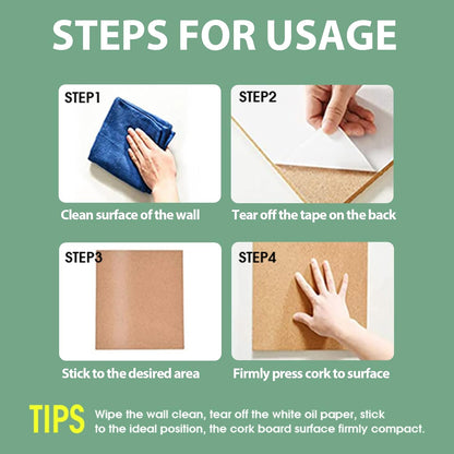 4 Pack Cork Bulletin Board 17"x8" - 1/2" Thick Cork Board Tiles,Self-Adhesive Frameless Cork Tiles Wall Decor for DIY, Office, School and Home Decor