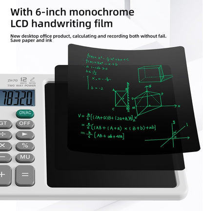 Scientific Calculator with Pull - Out Stylus, 12 - Digit Wide Screen & 100,000+ Reusable Writing Pad, One - Click Clear/Lock, Solar & Battery Dual Power, Portable for School Office Business (White)