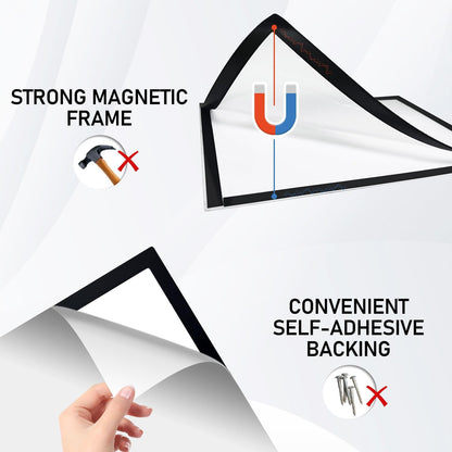 Magnetic Sign Holder - 8.5×11" Wall Mounted Self-Adhesive Magnetic Paper Holder,Transparent Wall Display Frame with Black Edge,Suitable for Office, Store, Mall, Home (6pack)