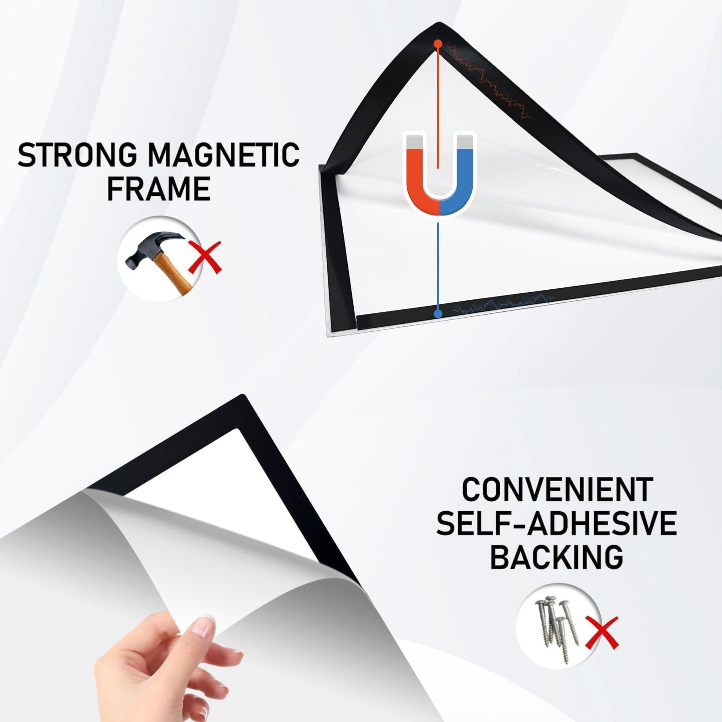 Magnetic Sign Holder - 8.5×11" Wall Mounted Self-Adhesive Magnetic Paper Holder,Transparent Wall Display Frame with Black Edge,Suitable for Office, Store, Mall, Home (8.5"x11" 12pack)