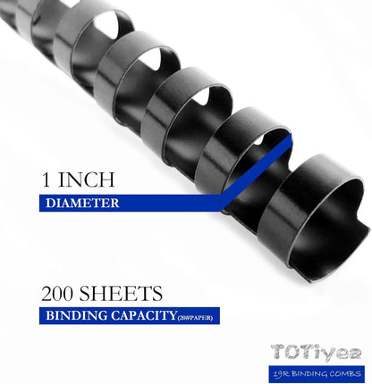 TOTiyea 50 Pack19 Ring Plastic Binding Combs, 1 Inch Diameter,200 Sheet Capacity, Letter Size, Black Comb Binding Spines