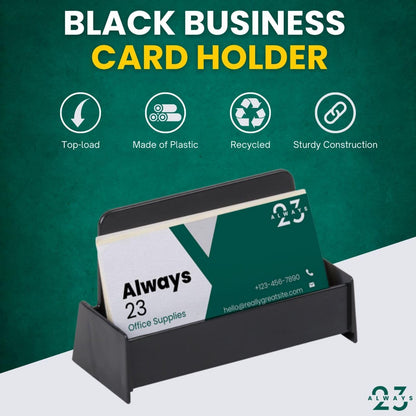 Always23 Business Card Holder for Desk, Black Business Card Holder Display Stand, Plastic, 3 3/4" x 1 13/16" x 1 3/8" - 6 Pack