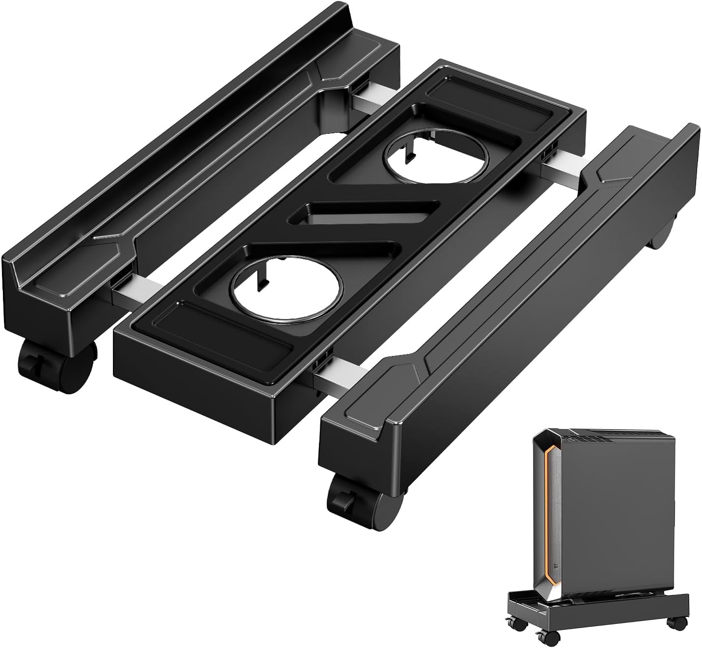 Adjustable Computer Tower Stand, Mobile CPU Stand with 4 Rolling Caster Wheels, Under Desk CPU Holder PC Floor Cart PC Riser for Gamers and Students (Standard Model)