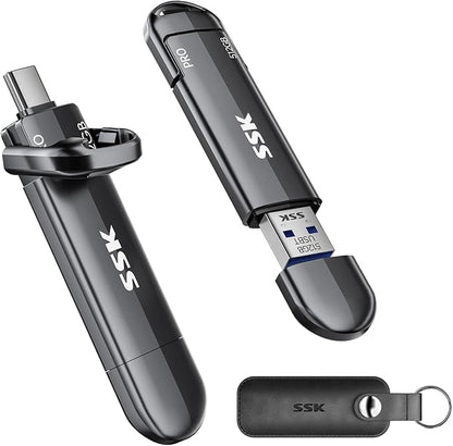 SSK USB Flash Drive 512GB SSD External, TLC NAND Solid State Drive Dual USBC & USBA Ports, Up to 1000MB/s High-Speed Portable 1TB USB Thumb Drive Stick for iPhone 15/16/17 Pro, Mac, Android, PC Backup