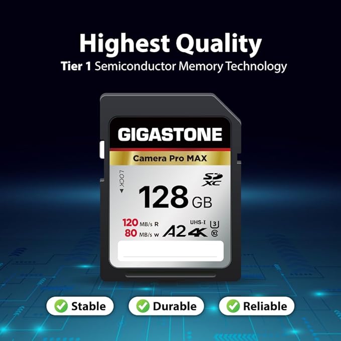 【5-Years Data Recovery】 GIGASTONE 128GB SD Card 2-Pack, 4K Camera Pro MAX, A2 4K SDXC Memory Card High Speed 4K UHD Video Compatible with Canon Kodak Digital Camera, with 2 Mini case