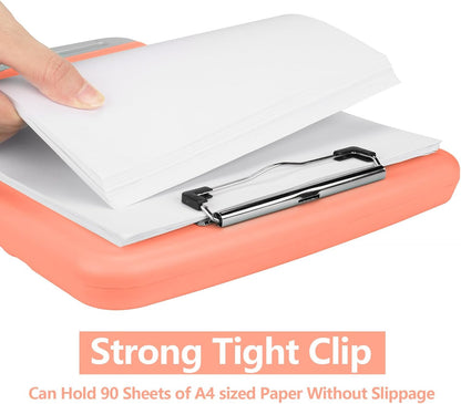 Clipboard with Storage, A4 Binder Nursing Clipboards with Pen Holder, Heavy Duty Storage Clipboards with Low Profile Clip, Clipboard Folder Side-Opening, Smooth Writing Clip Board (Pink Orange)