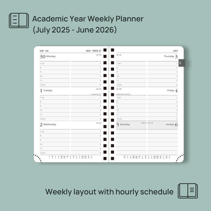 POPRUN Pocket Planner 2025-2026 (Spiral Hardcover - 4''x 6.25''), Daily Weekly and Monthly (July 2025 - June 2026) with Hourly Time Slots, for Purse, 100 GSM - Violet