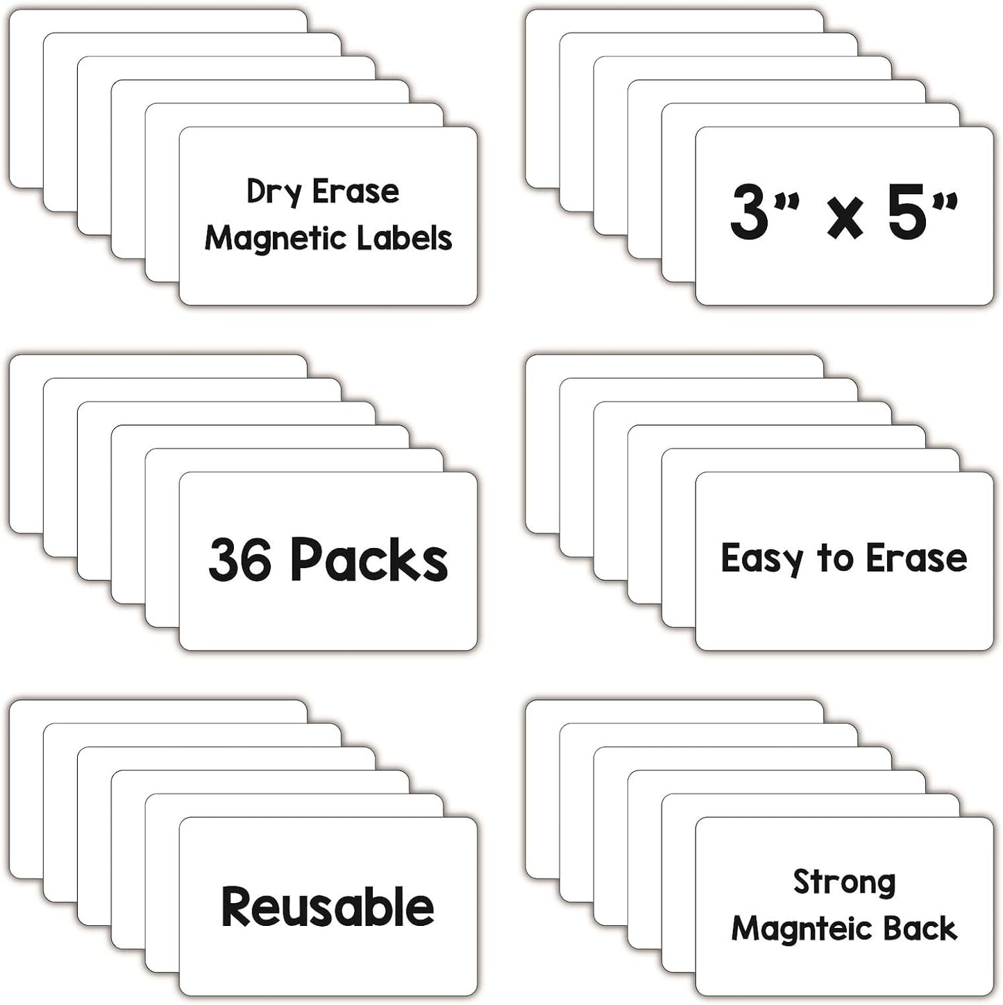 Dry Erase Magnets, Blank Magnetic Dry Erase Labels, 36-Pack, Erasable Magnets for Whiteboard, Multipurpose White Magnetic Labels to Write On for Classroom, Home, Education, Office, 3" x 5"