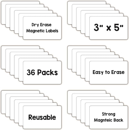 Dry Erase Magnets, Blank Magnetic Dry Erase Labels, 36-Pack, Erasable Magnets for Whiteboard, Multipurpose White Magnetic Labels to Write On for Classroom, Home, Education, Office, 3" x 5"