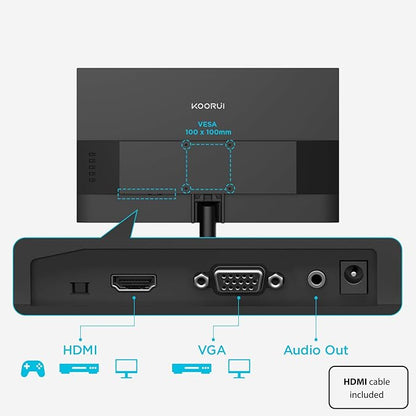 KOORUI 24-inch Computer Monitor Full HD 1920 x 1080p 100Hz VA Display 3000:1 Contrast Ratio with HDMI VGA, Three-Sided Slim Bezels, 100 x 100 mm VESA Mountable, Ergonomic Tilt, Black