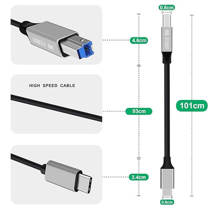 USB 3.0 Printer Cable Super Speed 5Gbps USB 3.0 Type C to B Male Cable for Scanner, External Hard Drives, Multifunction Printers etc (Typ C Silvery, 1 m)