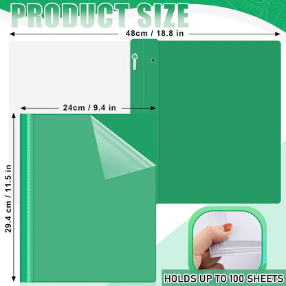 Teling 48 Pcs Clear Front Report Covers with Prongs Plastic Presentation Folders 3 Prong Resume Portfolio Folder for School(Green)