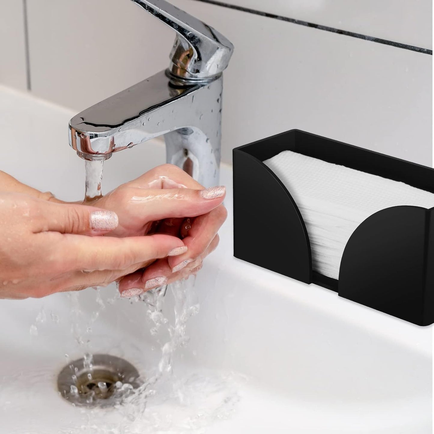 2Pack Paper Towel Dispenser Countertop, Black Acrylic Paper Towel Holder for Bathroom Folded Paper Towel Dispenser Clear Trifold Napkin Holder for Z-fold, C-fold, MultiFold Trifold - Home Kitchen