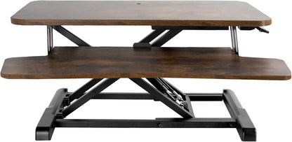 VIVO 28 inch Desk Converter, K Series, Height Adjustable Sit to Stand Riser, Dual Monitor and Laptop Workstation with Keyboard Tray, Rustic Vintage Brown Top, Black Frame, DESK-V028KN